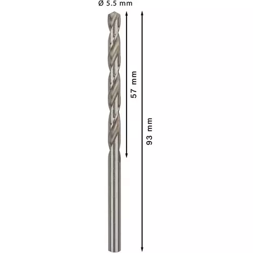 BOSCH Špirálový vrták PRE Metal HSS-G štandardnej dĺžky, 5,5 × 57 × 93 mm, 10 ks