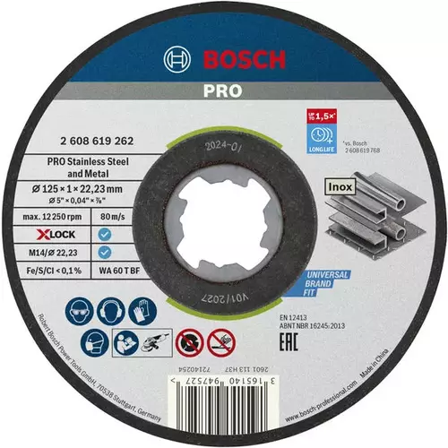 BOSCH Rezací kotúč PRO Stainless Steel and Metal, 125 × 1 × 22,23 mm, X-LOCK, rovný (4)