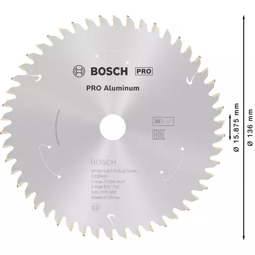 BOSCH Kotúč PRO Aluminium cordless na hliník pre akumulátorové okružné píly, 136 x 1,6 x 15,875 mm (5)