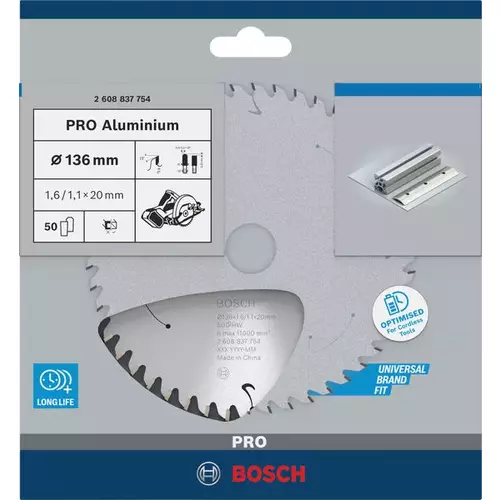 BOSCH Kotúč PRO Aluminium cordless na hliník pre akumulátorové okružné píly, 136 x 1,6 x 20 mm (4)