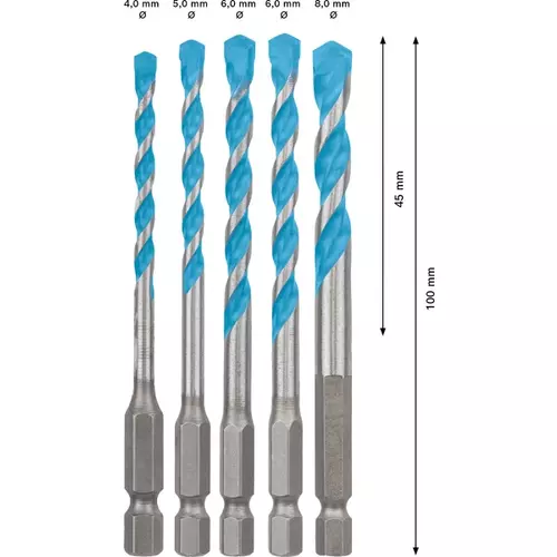 BOSCH Sada vrtákov EXPERT HEX-9 MultiConstruction, 4/5/6/6/8 mm, 5 ks