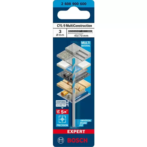 BOSCH Vrták EXPERT CYL-9 MultiConstruction 3 × 40 × 70 mm (3)