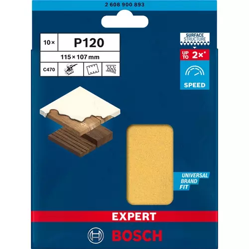 BOSCH Brúsny papier EXPERT C470 so 6 otvormi pre orbitálne brúsky 115 x 107 mm, zrnitosť 120, 10 ks (3)