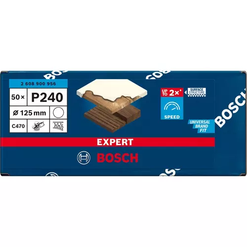 BOSCH Brúsny papier EXPERT C470 bez otvorov pre uhlové brúsky a vŕtačky, 125 mm, zrnitosť 240, 50 ks (3)