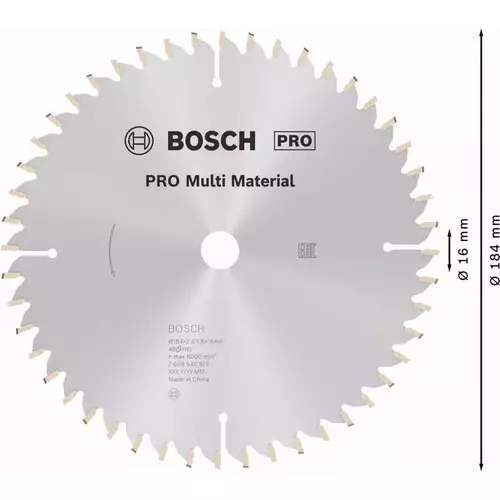 BOSCH Kotúč PRO Multi Material pre okružné píly, 184 x 2,4 x 16 mm (5)