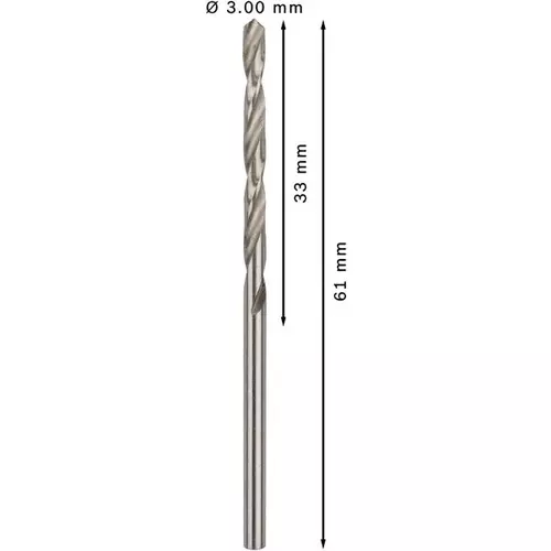 BOSCH Špirálový vrták PRE Metal HSS-G štandardnej dĺžky, 3 × 33 × 61 mm, 10 ks