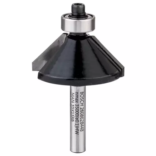 BOSCH Fazetová fréza, 6 mm, D1 = 34,9 mm, B = 11,1 mm, L = 14,7 mm, G = 56 mm, 45°