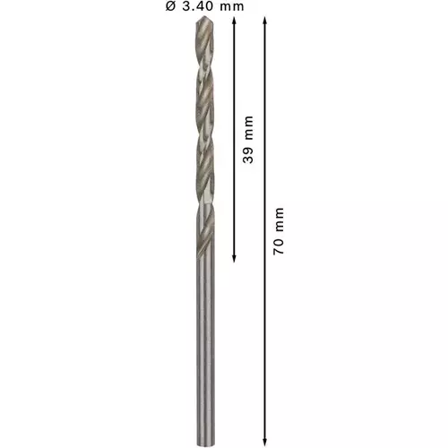 BOSCH Špirálový vrták PRE Metal HSS-G štandardnej dĺžky, 3,4 × 39 × 70 mm, 10 ks