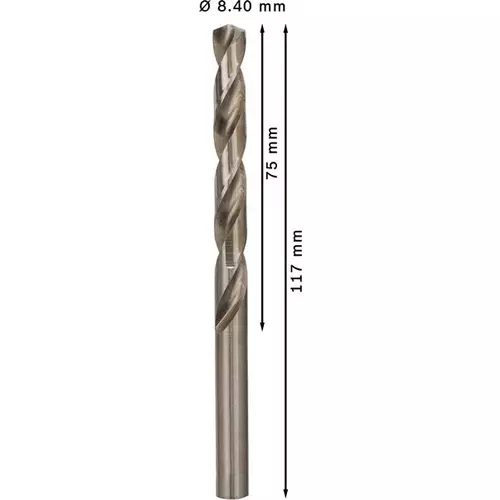 BOSCH Špirálový vrták PRE Metal HSS-G štandardnej dĺžky, 8,4 × 75 × 117 mm, 5 ks