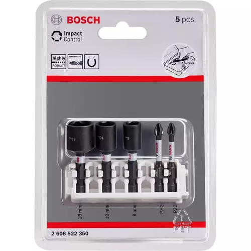 BOSCH Sada PRO Impact Set s maticovými nadstavcami a Pick and Click balením, PH2 x 50, PZ2 x 50, NS8 x 50, NS10 x 50, NS13 x 50 mm, 5 ks (10)