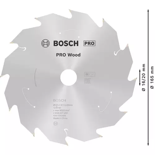 BOSCH Kotúč PRO Wood cordless na drevo pre akumulátorové okružné píly, 165 x 1,5 x 20 mm (5)