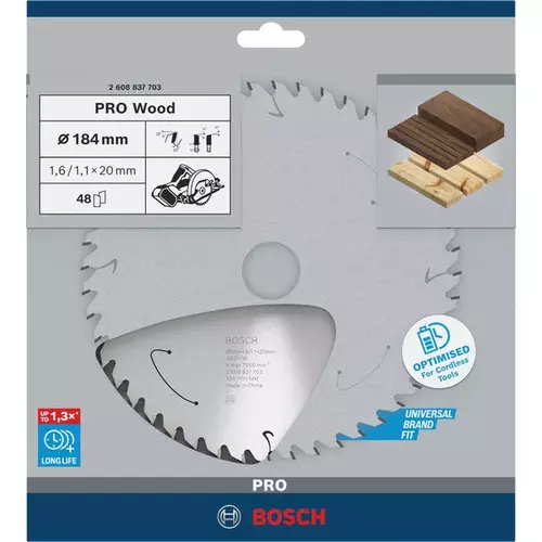 BOSCH Kotúč PRO Wood cordless na drevo pre akumulátorové okružné píly, 184 x 1,6 x 20 mm (4)