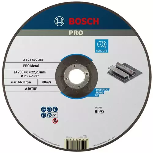 BOSCH Brúsny kotúč PRO Metal, 230 × 8 × 22,23 mm (4)