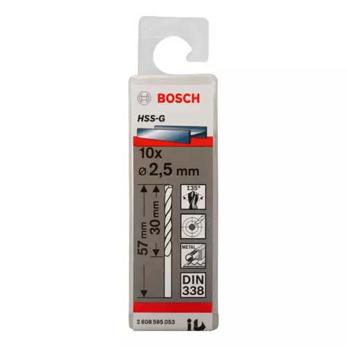 BOSCH Špirálový vrták PRE Metal HSS-G štandardnej dĺžky, 2,5 × 30 × 57 mm, 10 ks (20)