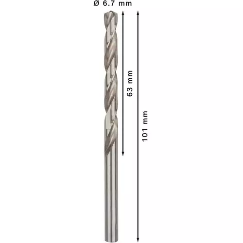 BOSCH Špirálový vrták PRE Metal HSS-G štandardnej dĺžky, 6,7 × 63 × 101 mm, 10 ks