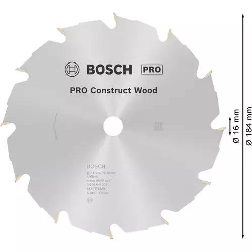 BOSCH Kotúč PRO Construct Wood na drevo pre okružné píly, 184 x 2,6 x 16 mm (5)