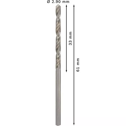 BOSCH Špirálový vrták PRE Metal HSS-G štandardnej dĺžky, 2,9 × 33 × 61 mm, 10 ks