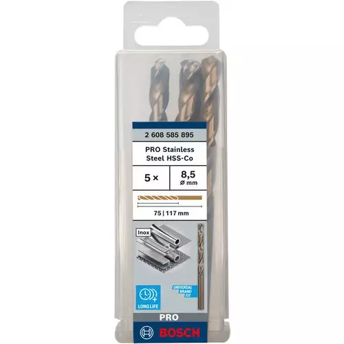 BOSCH Špirálový vrták do kovu PRO Stainless Steel HSS-Co, 8.5 × 75 × 117 mm, 5 ks (3)