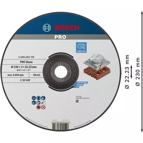 BOSCH Rezací kotúč PRO Stone, 230 × 3 × 22,23 mm, so stlačeným stredom (3)