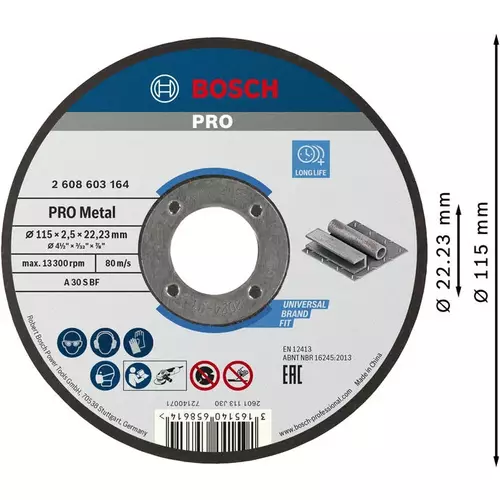 BOSCH Rezací kotúč PRO Metal, 115 × 2,5 × 22,23 mm (3)