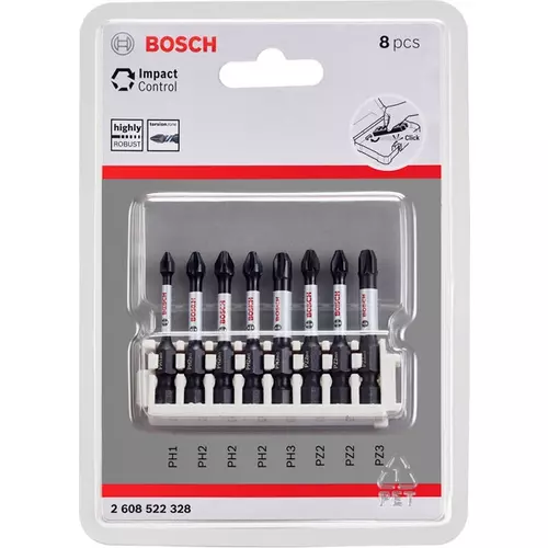 BOSCH Sada skrutkovacích bitov PRO Impact, PH1, PH2 (×2), PH3, PZ1, PZ2 (×2), PZ3, 55 mm, 8 ks (10)