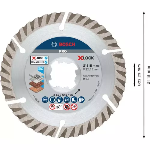 BOSCH Diamantový kotúč PRO Multi Material X-Lock, 115 x 22,23 mm, 22,23 mm (5)