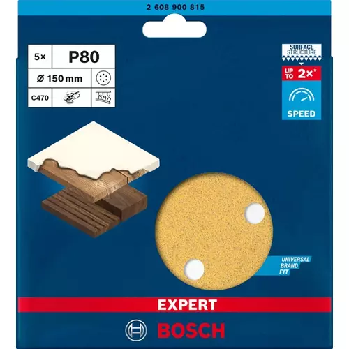 BOSCH Brúsny papier EXPERT C470 so 6 otvormi pre excentrické brúsky, 150 mm, zrnitosť 80, 5 ks (3)