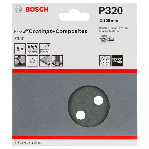 BOSCH Brúsny kotúč PRO F355, 125 mm, G320, 5 ks (20)