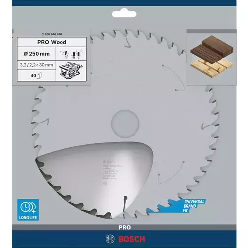 BOSCH Kotúč PRO Wood na drevo pre okružné píly, 250 x 3,2 x 30 mm (4)