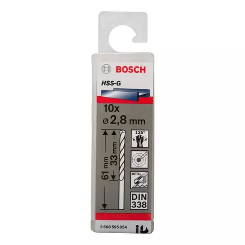 BOSCH Špirálový vrták PRE Metal HSS-G štandardnej dĺžky, 2,8 × 33 × 61 mm, 10 ks (20)