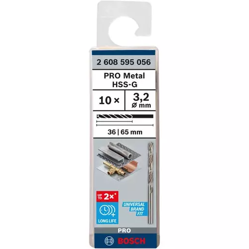 BOSCH Špirálový vrták PRE Metal HSS-G štandardnej dĺžky, 3,2 × 36 × 65 mm, 10 ks (3)