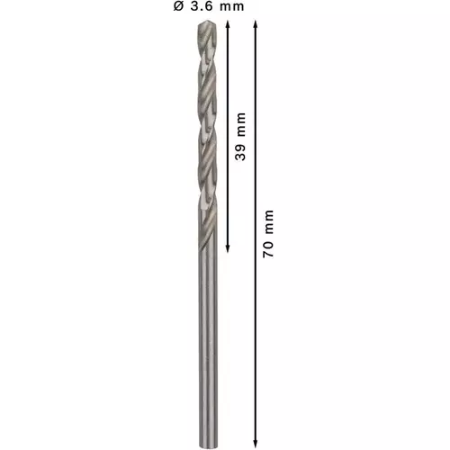 BOSCH Špirálový vrták PRE Metal HSS-G štandardnej dĺžky, 3,6 × 39 × 70 mm, 10 ks