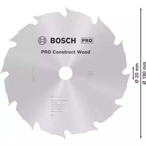 BOSCH Kotúč PRO Construct Wood na drevo pre okružné píly, 190 x 2,6 x 20 mm (5)