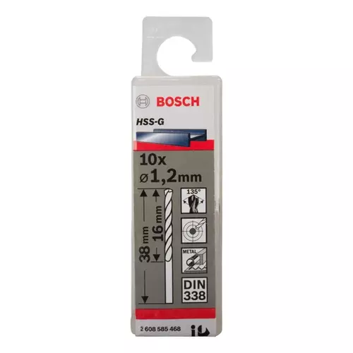 BOSCH Špirálový vrták PRE Metal HSS-G štandardnej dĺžky, 1,2 × 16 × 38 mm, 10 ks (19)