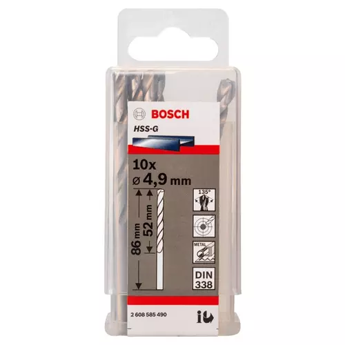 BOSCH Špirálový vrták PRE Metal HSS-G štandardnej dĺžky, 4,9 × 52 × 86 mm, 10 ks (20)