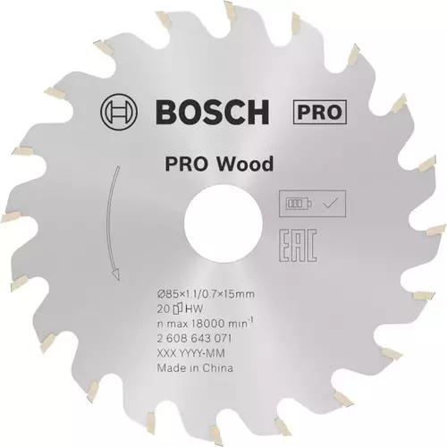 BOSCH Kotúč PRO Wood na drevo pre okružné píly, 85 x 1,1 x 15 mm (6)