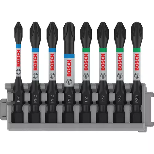 BOSCH Sada skrutkovacích bitov PRO Impact, PH1, PH2 (×2), PH3, PZ1, PZ2 (×2), PZ3, 55 mm, 8 ks