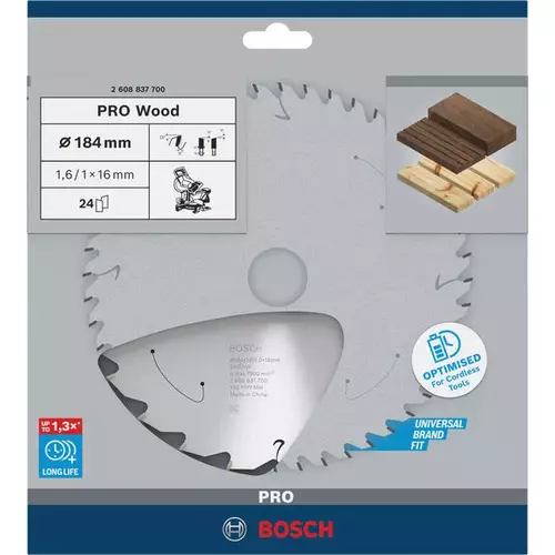 BOSCH Kotúč PRO Wood cordless na drevo pre akumulátorové okružné píly, 184 x 1,6 x 16 mm (4)