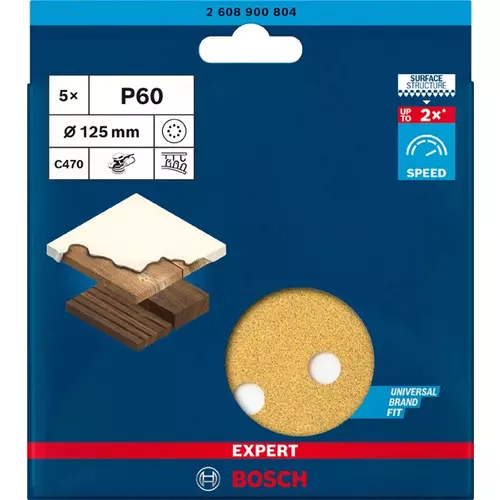 BOSCH Brúsny papier EXPERT C470 s 8 otvormi pre excentrické brúsky, 125 mm, zrnitosť 60, 5 ks (3)