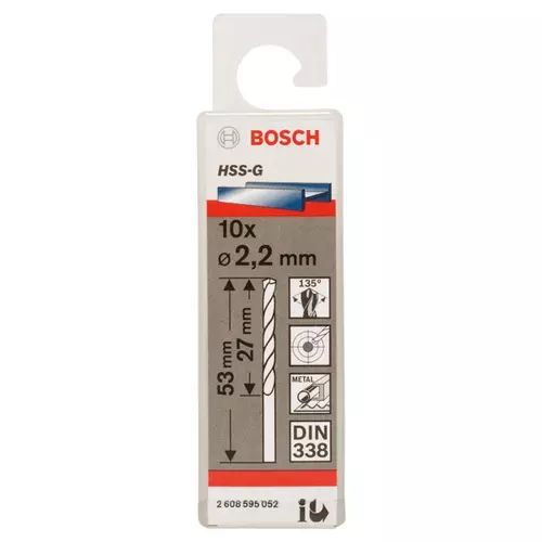 BOSCH Špirálový vrták PRE Metal HSS-G štandardnej dĺžky, 2,2 × 27 × 53 mm, 10 ks (20)