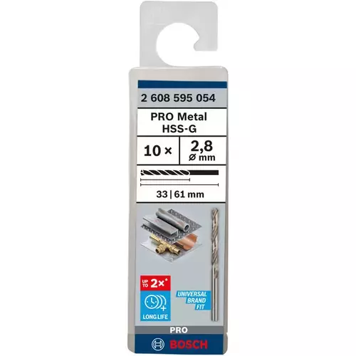 BOSCH Špirálový vrták PRE Metal HSS-G štandardnej dĺžky, 2,8 × 33 × 61 mm, 10 ks (3)