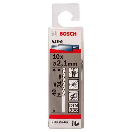 BOSCH Špirálový vrták PRE Metal HSS-G štandardnej dĺžky, 2,1 × 24 × 49 mm, 10 ks (20)