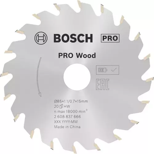 BOSCH Kotúč PRO Wood cordless na drevo pre akumulátorové okružné píly, 85 x 1,1 x 15 mm (6)