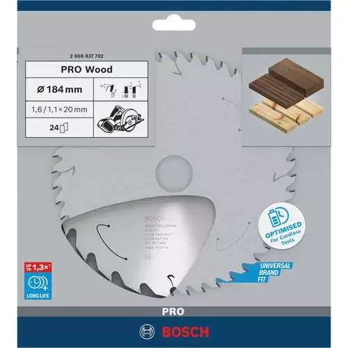 BOSCH Kotúč PRO Wood cordless na drevo pre akumulátorové okružné píly, 184 x 1,6 x 20 mm (4)