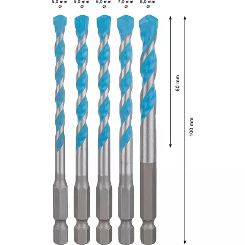 BOSCH Sada vrtákov EXPERT HEX-9 MultiConstruction, 5,5/6/6/7/8 mm, 5 ks