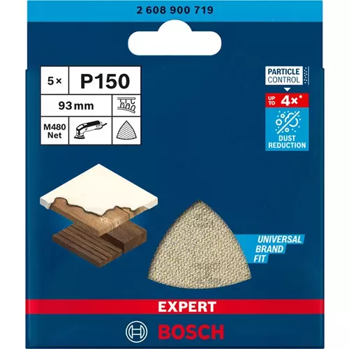 BOSCH Brúsny papier EXPERT M480 pre trojuholníkové brúsky, 93 mm, zrnitosť 150, 5 ks (3)