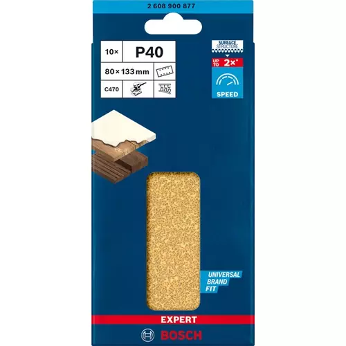 BOSCH Brúsny papier EXPERT C470 s 8 otvormi pre orbitálne brúsky 80 x 133 mm, zrnitosť 40, 10 ks (3)