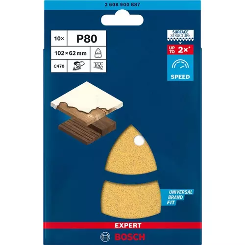 BOSCH Brúsny papier EXPERT C470 s 11 otvormi pre viacúčelové brúsky, 102 x 62 mm, 93 mm, zrnitosť 80, 10 ks (3)