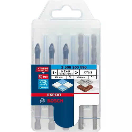 BOSCH 5-dielna zmiešaná sada vrtákov EXPERT HEX-9 HardCeramic 6 mm (3)