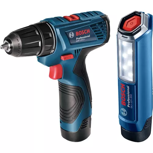 BOSCH Kombinovaná súprava: GSR 120-LI + GLI 12V-300 + 2× GBA 12V 2.0Ah + GAL 1210 CV, v kufri na prenášanie